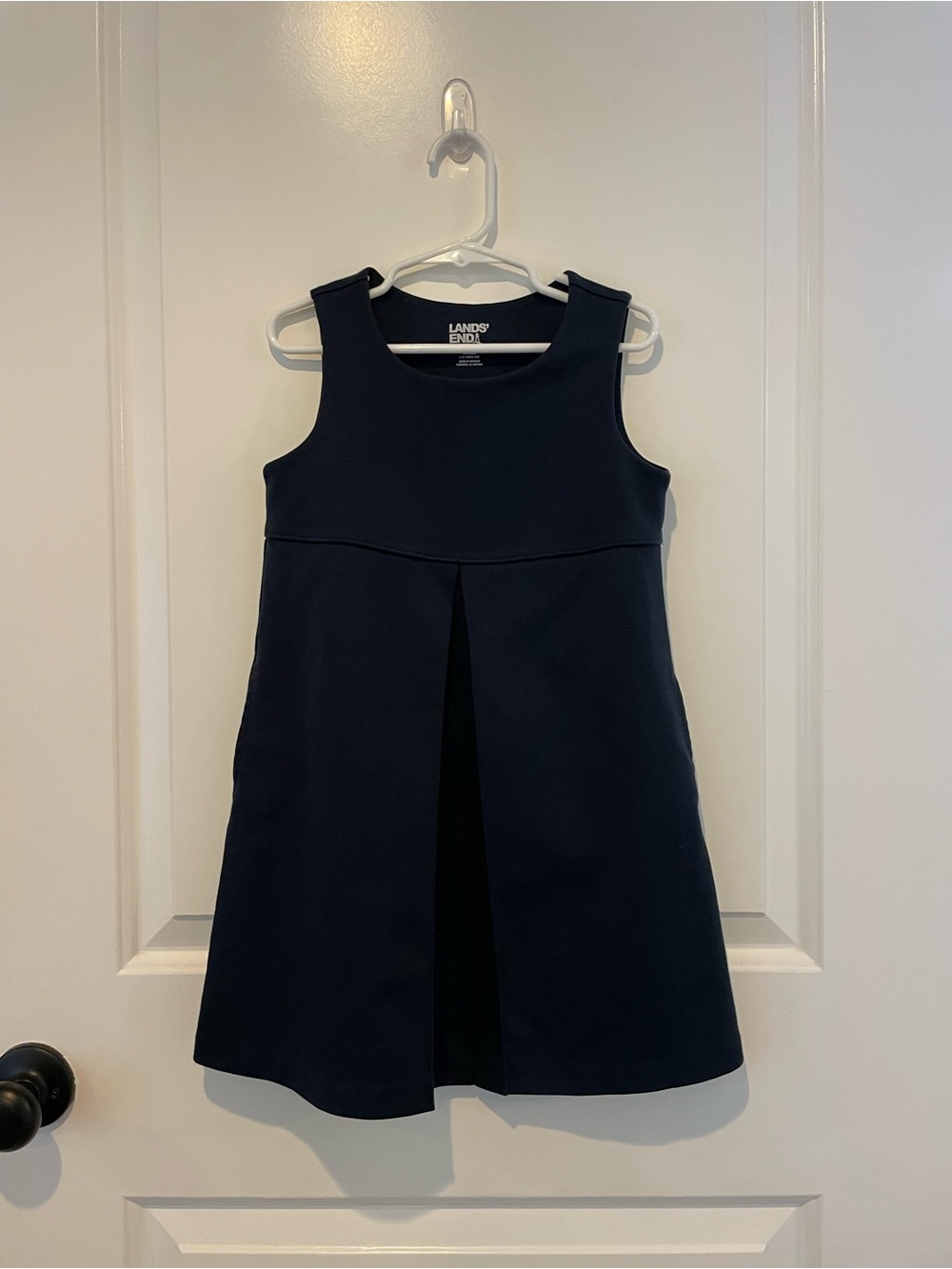 Lands' End Navy Sleeveless Pleated Front Girls' Dress